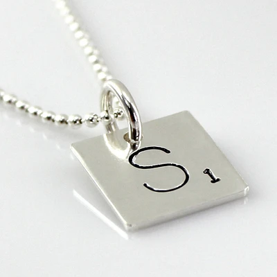 Scrabble Tile Inspired Hand Stamped and Personalized Initial Necklace