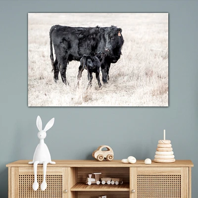 Western nursery decor, Black Angus cow and calf canvas wall art, large cow photo art, large photo canvas