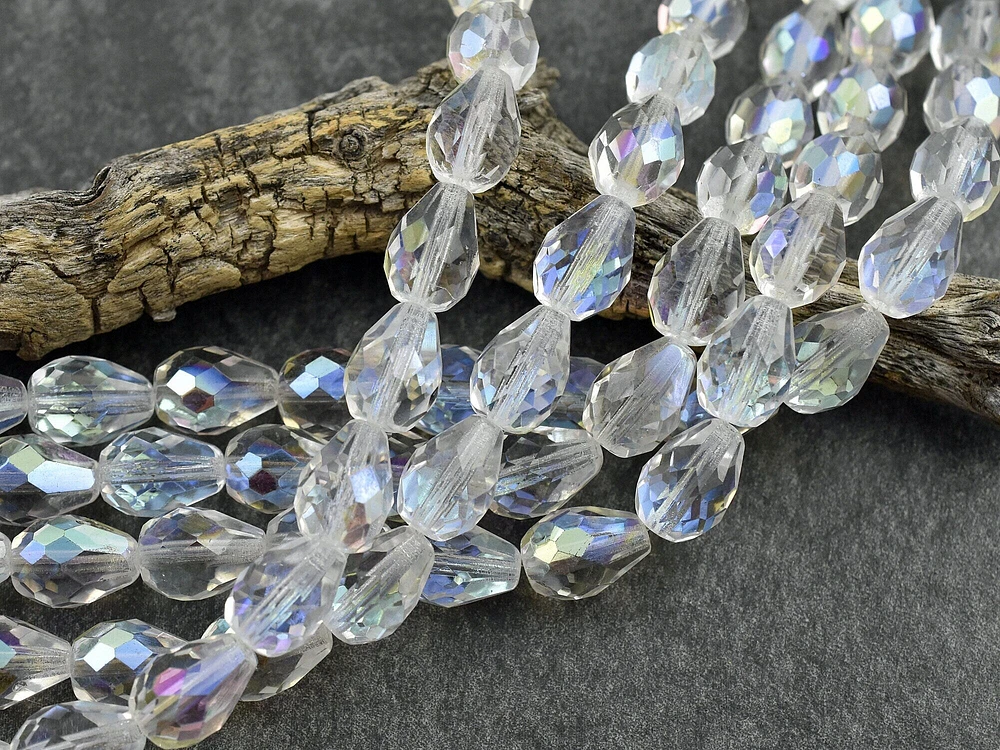 *16* 13x9mm Crystal AB Fire Polished Teardrop Beads