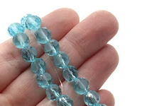 36 8mm Sky Blue Faceted Coin Flat Round Glass Beads