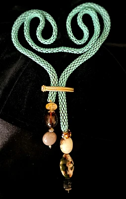 Unisex Tie Style Handmade Necklace with Gemstones