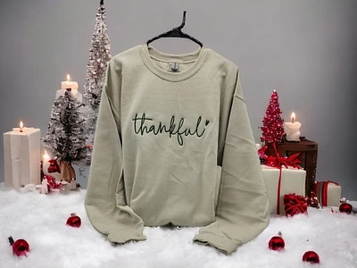 Embroidered Thankful Sweatshirt, Custom Embroidered Thankful Crewneck Sweatshirt, Great Gift any Family Member