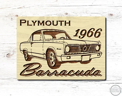 1966 Plymouth Barracuda Muscle Car Wooden Sign Plaque Laser Engraved Vehicle Wall Art