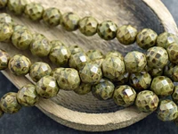 *17* 12mm Green Goldenrod Picasso Fire Polished Round Beads