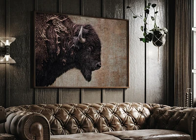 Bison photo wall art, buffalo painting canvas print, western decor, large photo wall art, rustic cabin decor
