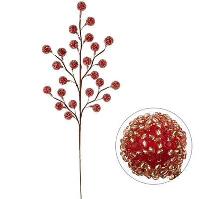 Set of 24: 17" Artificial Red Beaded Berry Sprays - 25 Large Berries, Festive Seasonal Picks for Winter Florals, Christmas Berries, Home & Office Décor