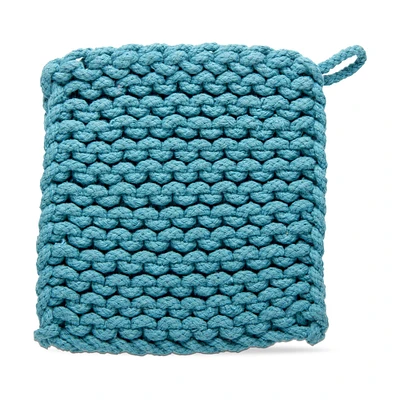 Crochet Trivet Turquoise For Hot Dishes Made Of Cotton With Hang Loop