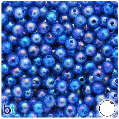 BeadTin Dark Blue Transparent AB 8mm Round Plastic Craft Beads - Crackle Effect (150pcs)