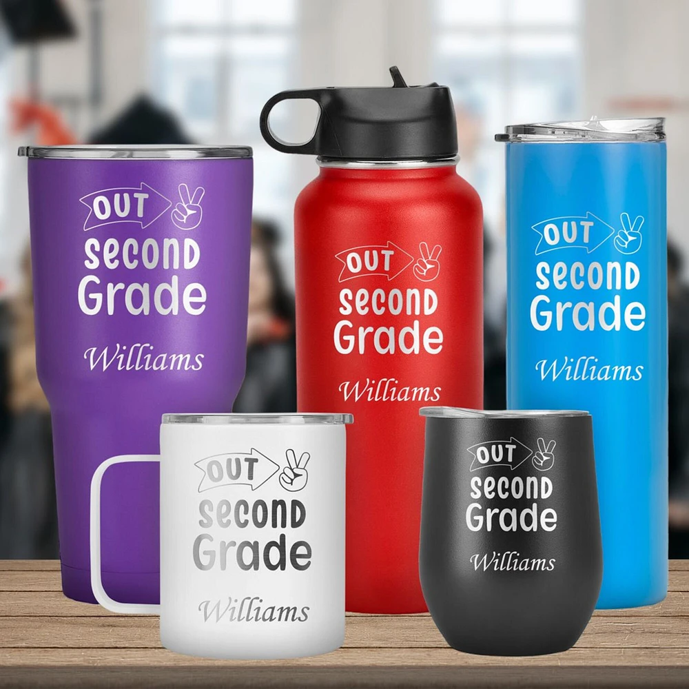 Peace Out Second Grade Custom Name Tumbler, Graduation Gift for Kids, Gift for Her, Him