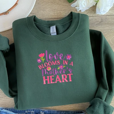 Embroidered Sweatshirt Love Blooms Mother's Day Sweater Gift Cute Comfy Pullover Present Unisex Hoodie Custom Crewneck