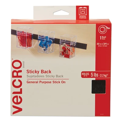 Velcro Sticky-Back Fasteners Removable Adhesive 0.75 x 30 ft Black