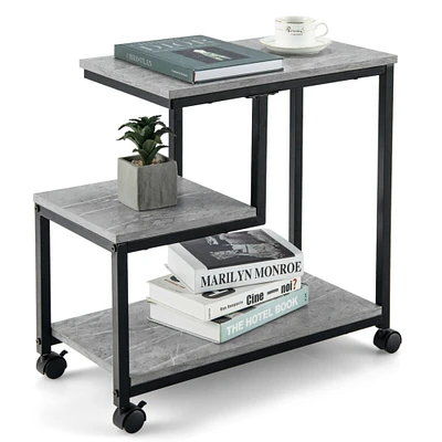 Gymax 3 Tier Side Table with Casters Mobile End Table Storage for Living Room Bedroom