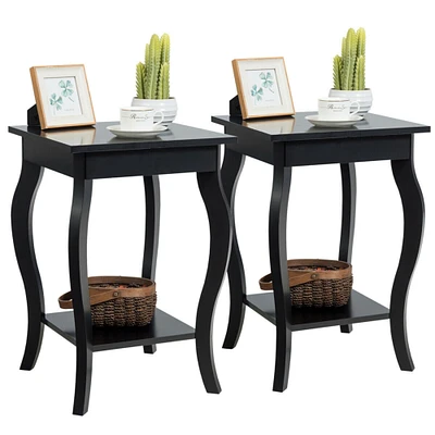 Gymax Set of 2 Accent Side Table Sofa End Table Nightstand Coffee Table w/ Shelf Black