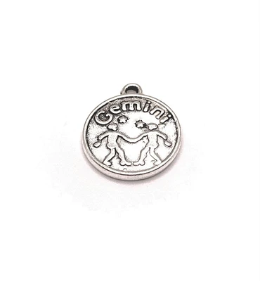 1, 4 or 20 Pieces: Silver Gemini Zodiac/Astrology Coin Charms, Double Sided