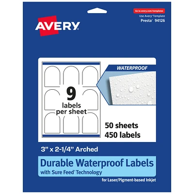Avery Durable Waterproof Arched Labels with Sure Feed, 3" x 2-1/4"
