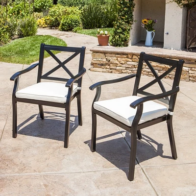 GDFStudio Eowyn Outdoor Cast Aluminum Dining Chairs with Water Resistant Cushions (Set of 2)