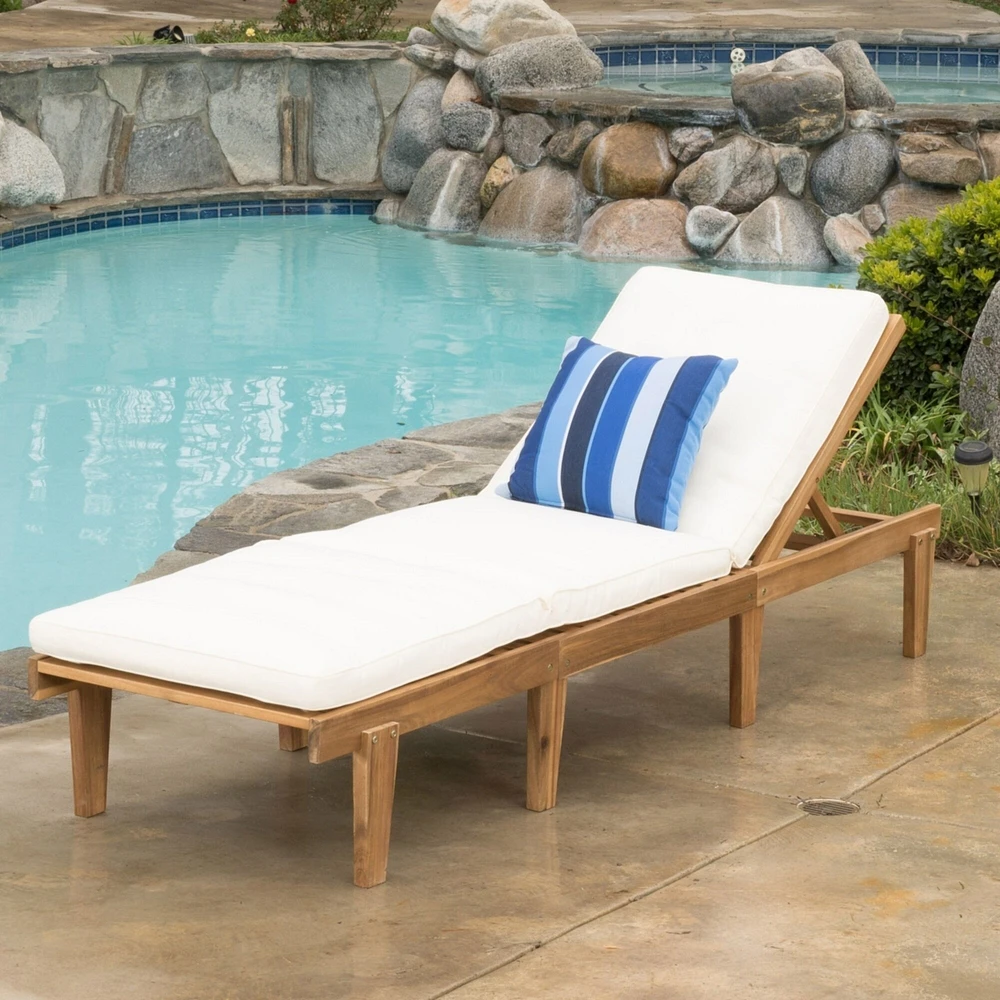 GDF Studio Paolo Outdoor Teak Brown Wood Chaise Lounge with Cushion