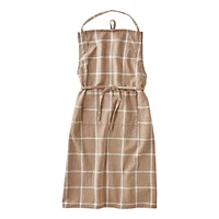 Classic Check Slub Bib Apron with Large Pocket and Waist Tie Khaki, One Size Fits Most, Machine Wash