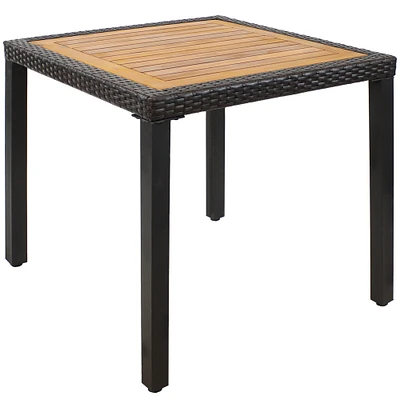 Sunnydaze 31.5 in Acacia Wood and Wicker Square Patio Dining Table by