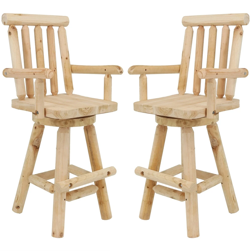 Sunnydaze Rustic Log Style Unfinished Fir Wood Indoor Bar Stool - Set of 2 by