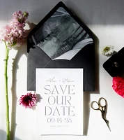 Custom Minimalist and Modern Black and White Save the Dates with Envelope Inserts