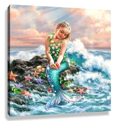 Glow Decor Blue and White Mermaid Princess with Swarovski Crystals Square Pizazz Wall Art Decor 10" x 10"