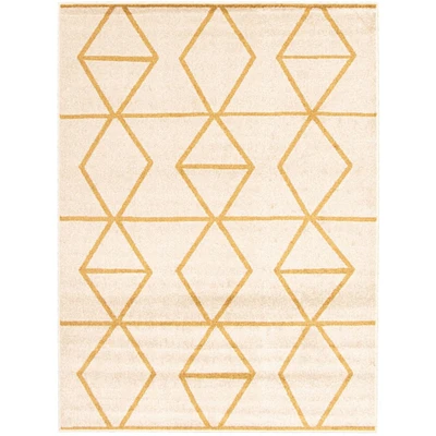 Chaudhary Living 7.75' x 10' Off White and Gold Geometric Rectangular Area Throw Rug