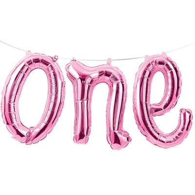 Party Central Club Pack of 12 Pink "One" Party Foil Balloon Banners 60"