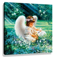 Glow Decor White and Purple Angel with Swarovski Crystals Square Pizazz Wall Art Decor 10" x 10"