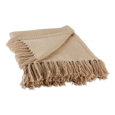 Contemporary Home Living Beige Solid Ribbed Rectangular Cotton Decorative Throw 50" x 60"