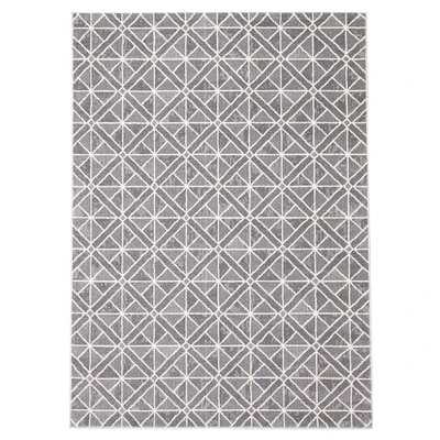 Chaudhary Living 5.25' x 7.25' Cream and Gray Geometric Rectangular Shag Area Throw Rug