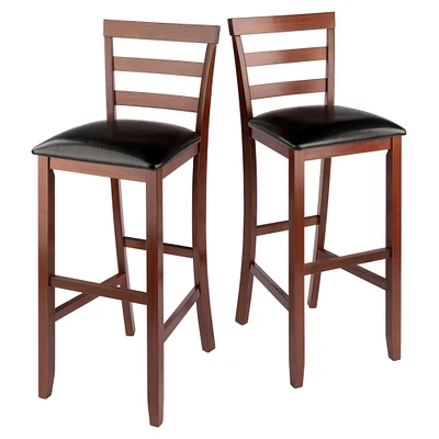 Contemporary Home Living 2 Piece Walnut Brown and Black Cushioned Ladder Back Barstools 43"