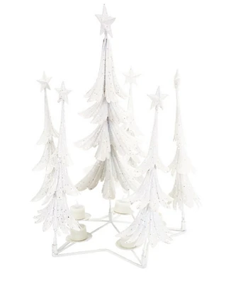 Melrose 21" White Glittered Christmas Tree Tea Light Candle Holder