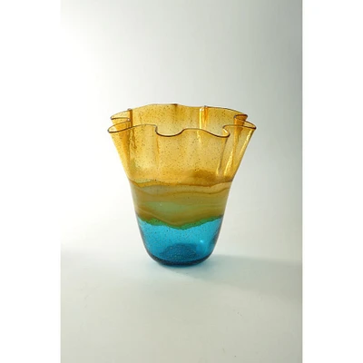 CC Home Furnishings 10" Yellow Glass Flower Vase Tabletop Decor