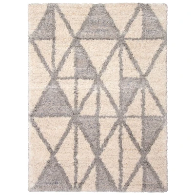 Chaudhary Living 5.25' x 7.25' Gray and Cream Abstract Geometric Rectangular Shag Area Throw Rug