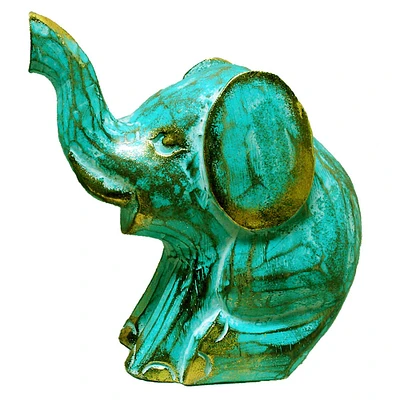 Stoneage Arts Inc 7" Green and Gold Handcrafted Unique Sitting Elephant Decor