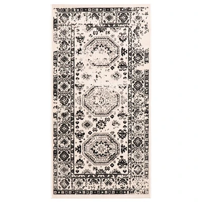 Chaudhary Living 2.5' x 5' Cream and Gray Distressed Geometric Rectangular Area Throw Rug