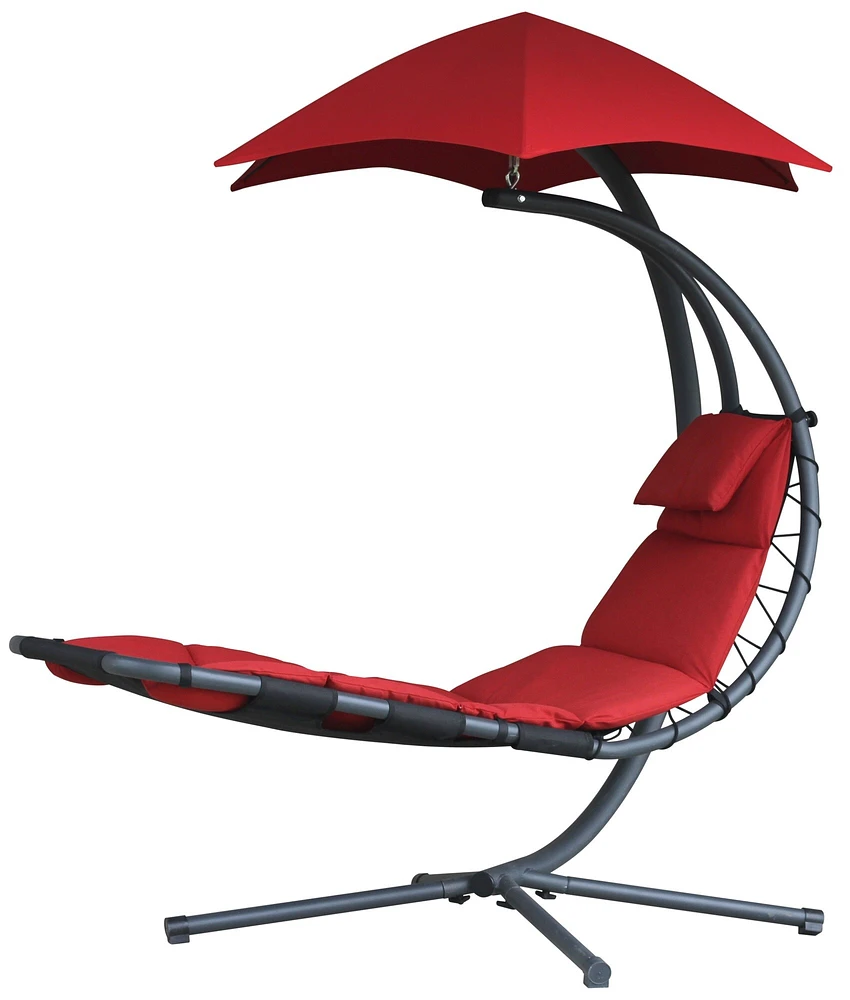 The Hamptons Collection 84” Red Outdoor Lounge Chair with an Overhanging Umbrella