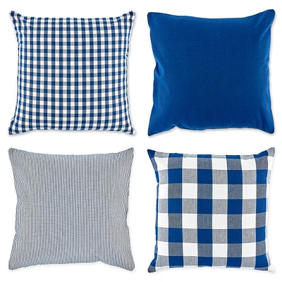 Contemporary Home Living Set of 4 Assorted Navy Blue and Off White Checkered Pillow Covers, 18"