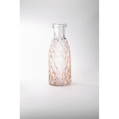 CC Home Furnishings 14" Pink Vintage Embossed Decorative Bottle Glass Vase