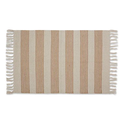 Contemporary Home Living 2' x 3' Beige and Stone Brown Ticking Striped Hand-Loomed Contemporary Area Throw Rug
