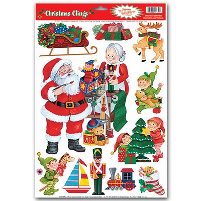 Beistle Club Pack of 132 Assorted Santa's Workshop Window Clings Christmas Decorations 17"