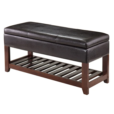Contemporary Home Living 42.5" Espresso Walnut Finish Faux Leather Bench with Storage Chest
