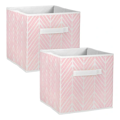 Contemporary Home Living Set of 2 Pink and White Storage and Laundry Bin 11"