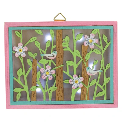 Gallerie II 7" Spring Songbird Wooden Green and Pink LED Hanging Shadow Box