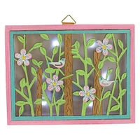 Gallerie II 7" Spring Songbird Wooden Green and Pink LED Hanging Shadow Box