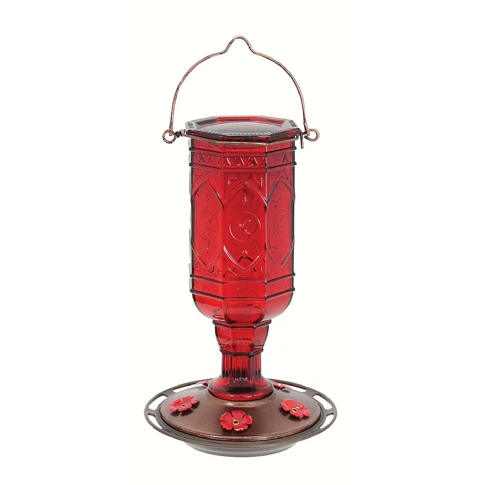 GC Home & Garden 9.9" Antique style Jewel Red Hummingbird Feeder - 20 oz