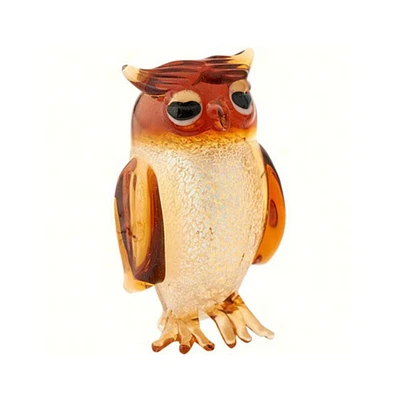 GC Home & Garden 2" Amber and Beige Owl Art Glass Animal Figurine