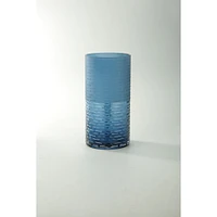 CC Home Furnishings 9.5" Blue Cylindrical Textured Handblown Glass Vase
