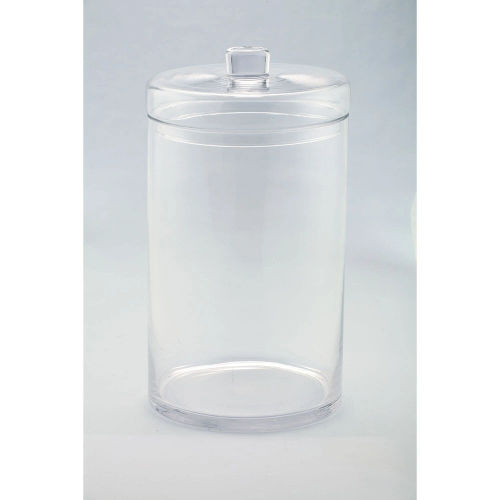 CC Home Furnishings 16" Clear Solid Cylindrical Hand Blown Glass Jar with Finial Lid